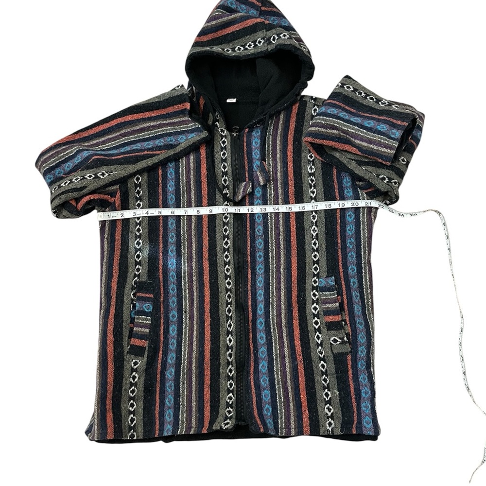 Striped Cotton Baja Zip Up Hoodie Boho Southwest Unisex Jacket Size: Medium - Picture 3 of 7